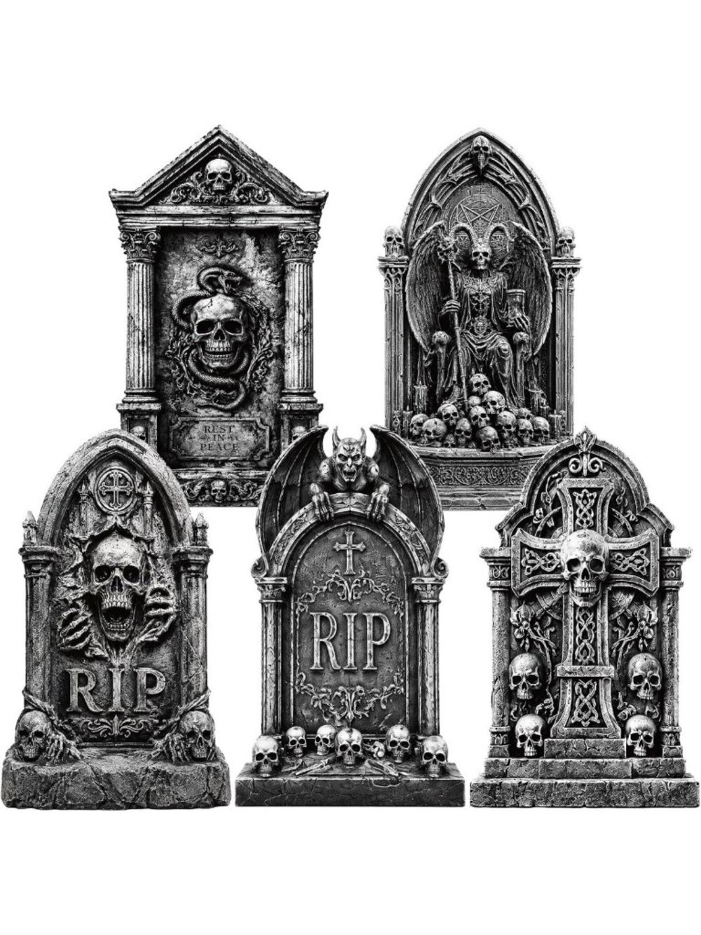 Set of 5 Halloween Tombstones - 25” Outdoor Gravestone Decorations for Spooky